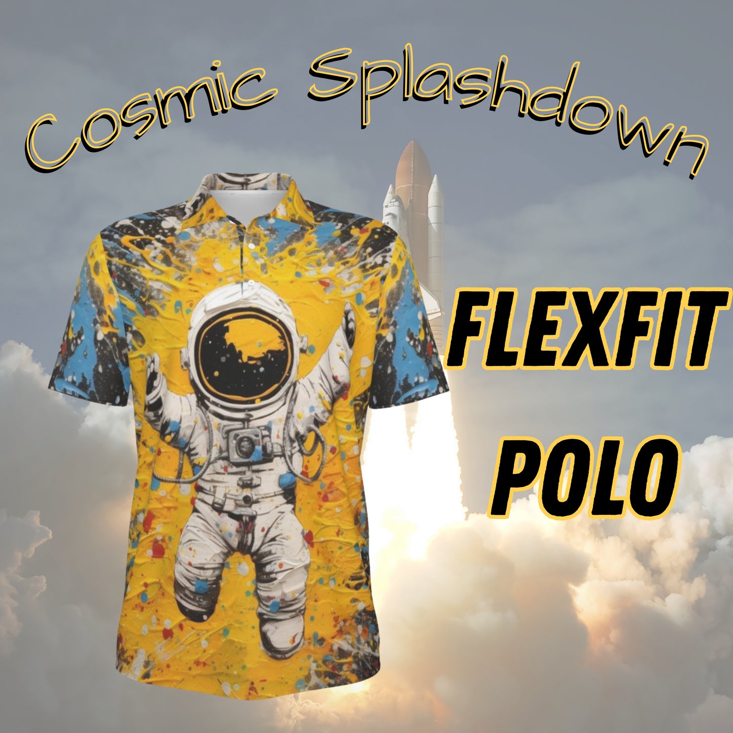 🌌 Cosmic Splashdown – Flexfit Polo 👨‍🚀💥