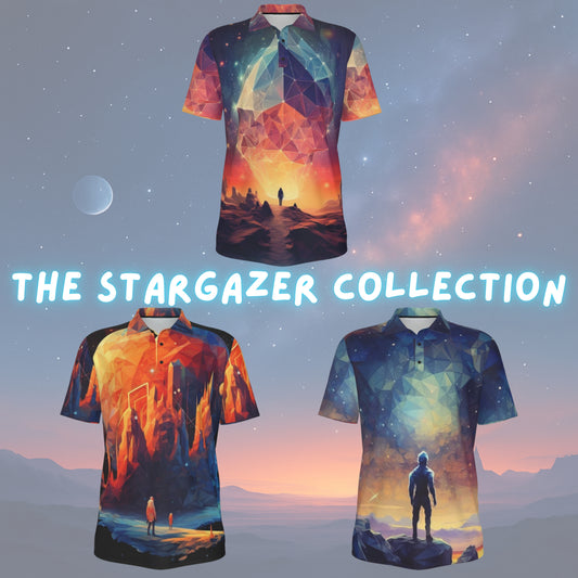 Stargazer Collection Flexfit Polos – Discover the Digital Universe (3 Designs) 🌌🚀✨