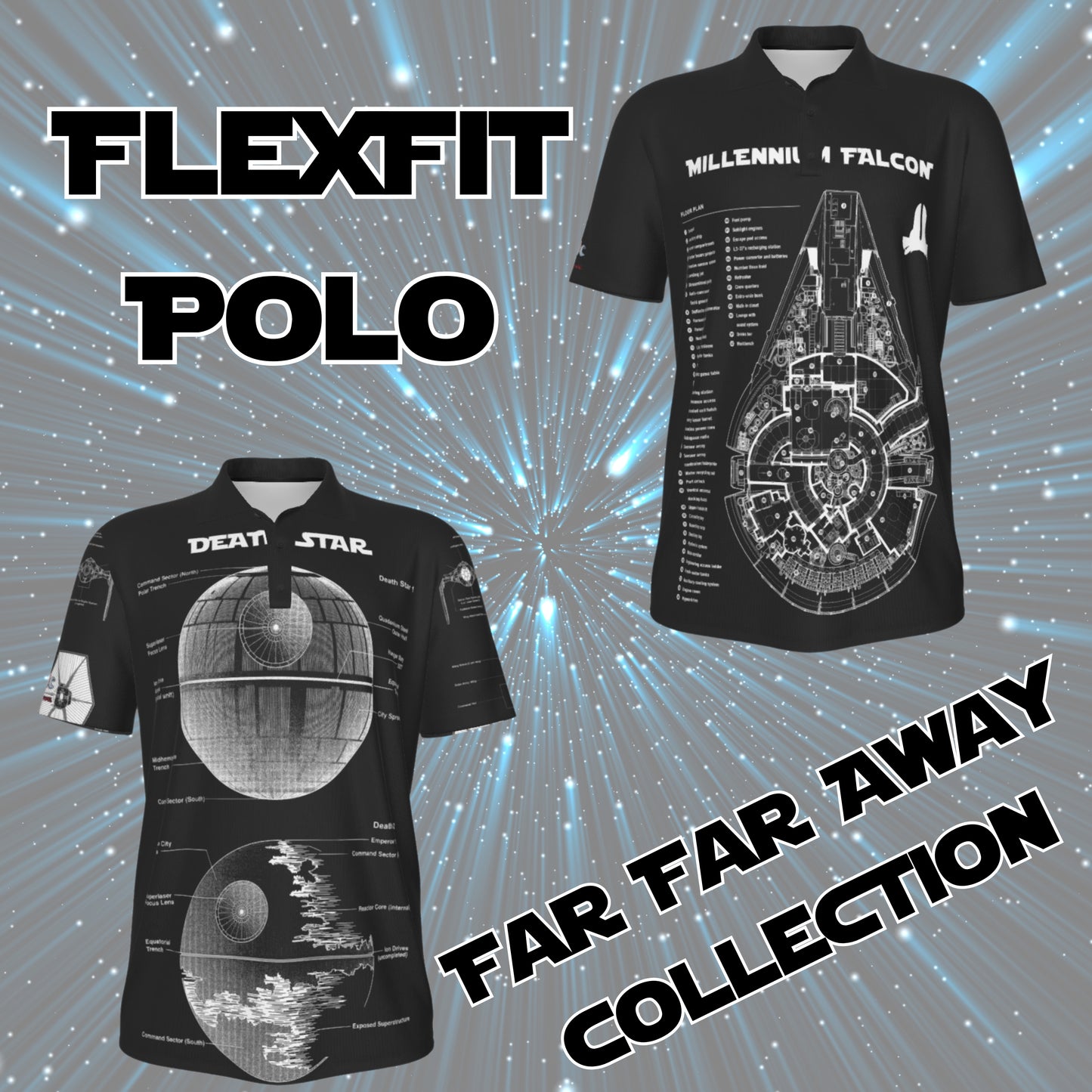 🛰️ Galactic Blueprint Flexfit Polo – Imperial ⚫ or Rebel ⚪ Edition