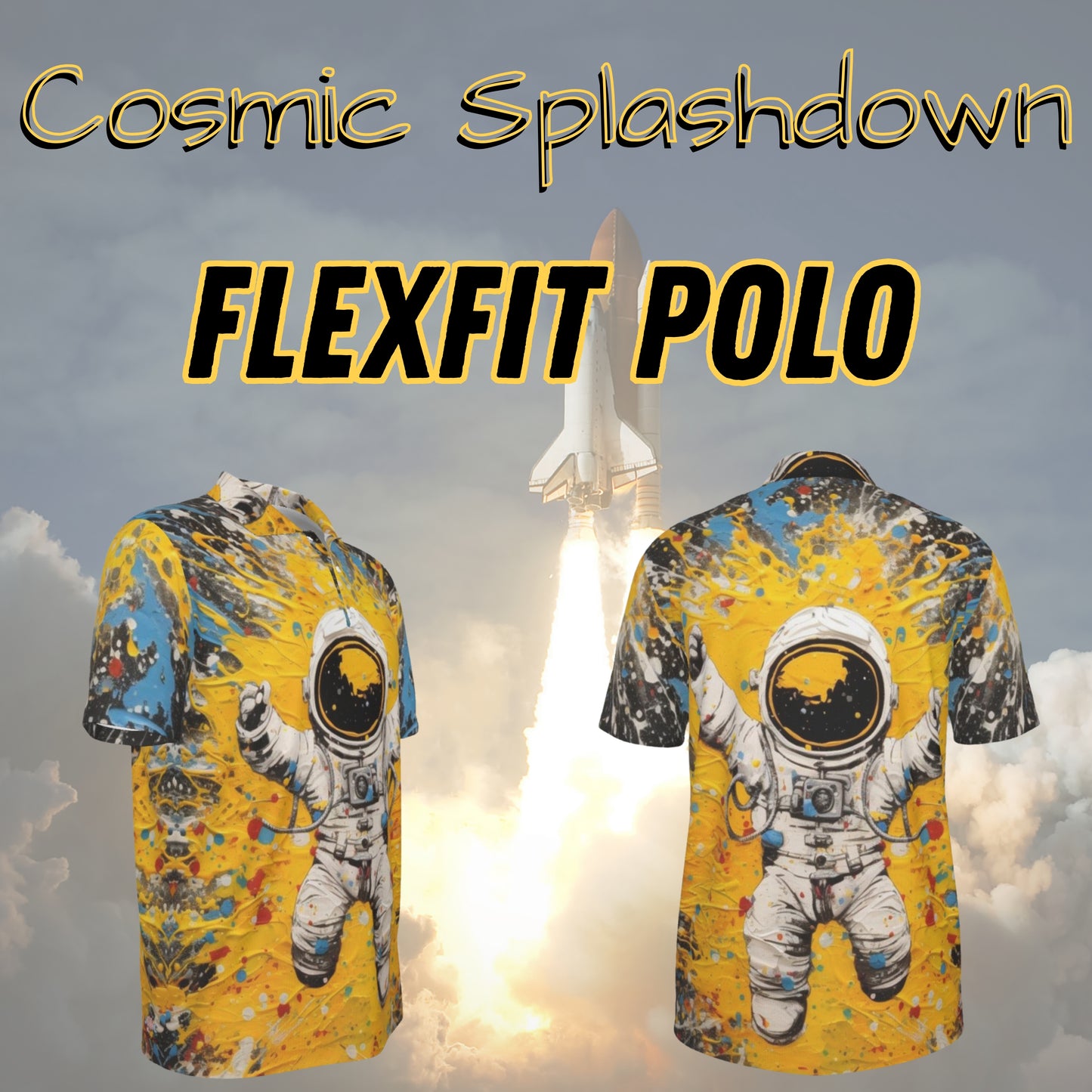 🌌 Cosmic Splashdown – Flexfit Polo 👨‍🚀💥