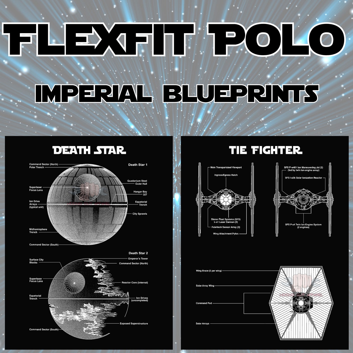 🛰️ Galactic Blueprint Flexfit Polo – Imperial ⚫ or Rebel ⚪ Edition