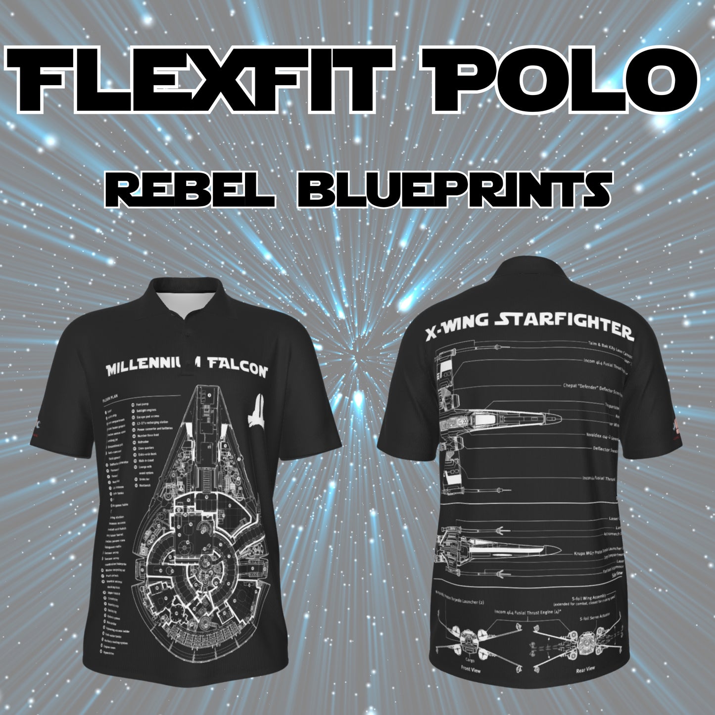 🛰️ Galactic Blueprint Flexfit Polo – Imperial ⚫ or Rebel ⚪ Edition