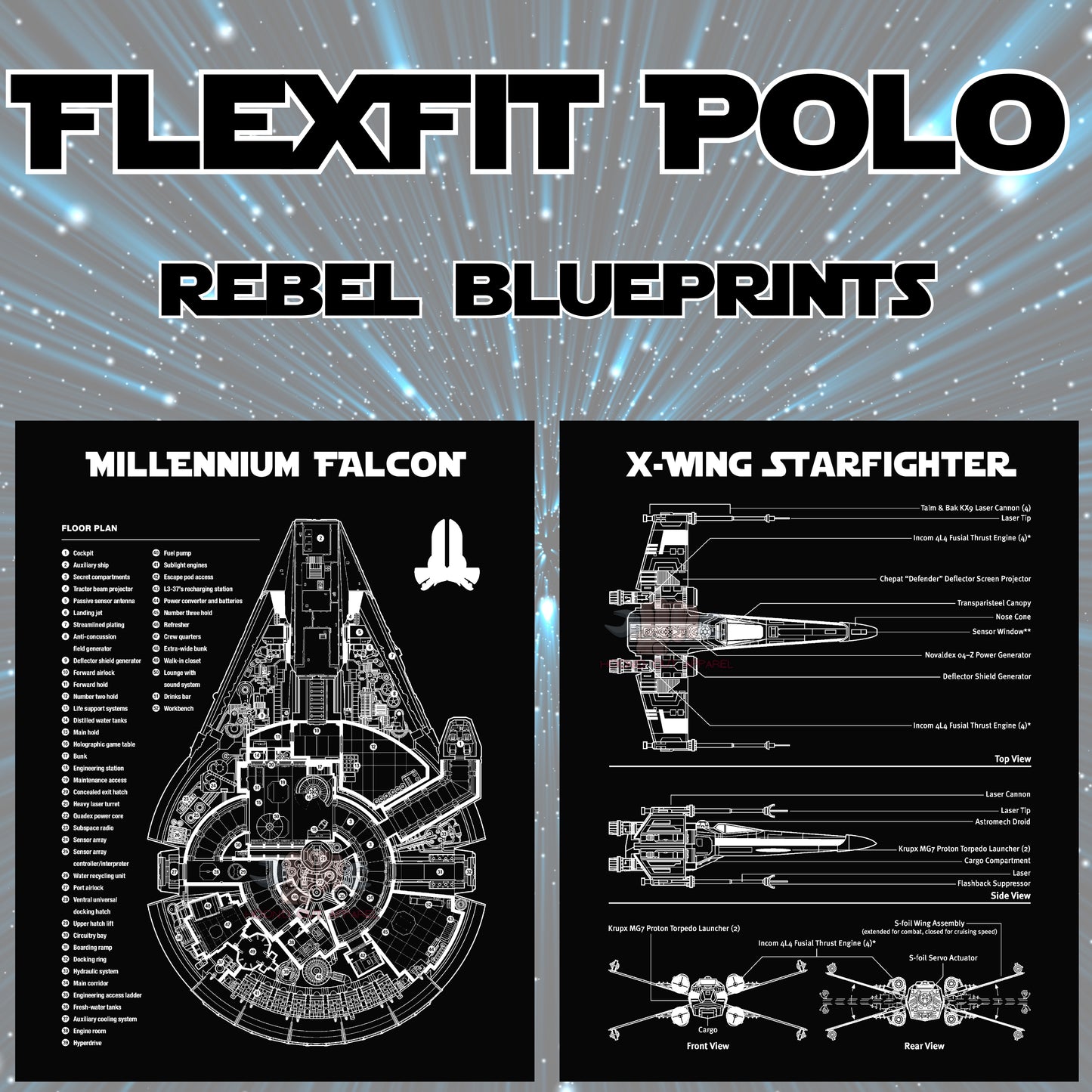 🛰️ Galactic Blueprint Flexfit Polo – Imperial ⚫ or Rebel ⚪ Edition