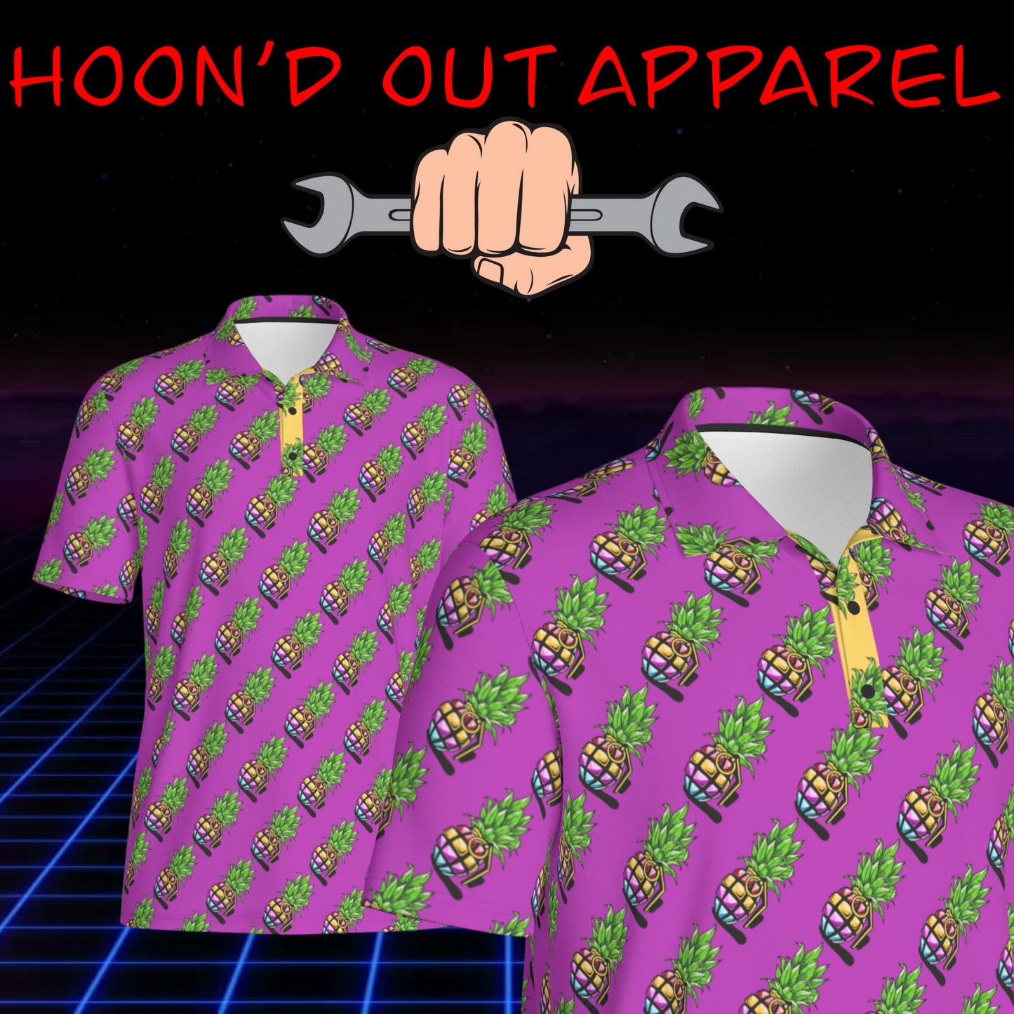 Pineapple Grenade | FlexFit Polo | Pineapple Purple